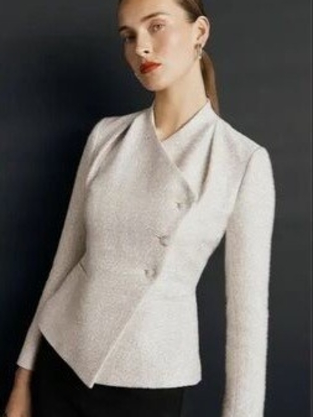THE FOLD LONDON Fernsbury Italian Tweed Asymmetric Double Breasted Wrap Blazer 8